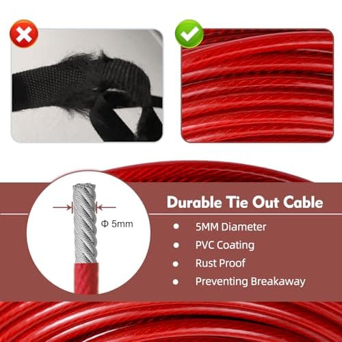 LUFFWELL 200FT Dog Runner for Yard with 15FT Tie Out Cable - Heavy Duty Dog Run Cable for Large Dogs Up to 250LBS, Backyard/Park/Camping Use (Red, 200FT+15FT) - Thumbnail 4