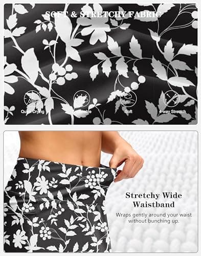 G Gradual Women's Golf Skirts Skort 4 Side Pockets High Waisted Stretchy Tennis Skirt with Short Athletic Casual(Black Flower,S) - Thumbnail 6