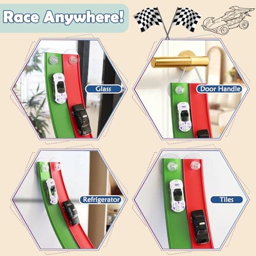 Flex Tracks 15 Ft Starter Set, Flexible Race Track for Kids 3+ with Strong Suction Cups, Flexible Car Track Race Car Ramp Track Compatible with 1/64 Diecast Cars, Portable Rolls Up Race Tracks - Thumbnail 3