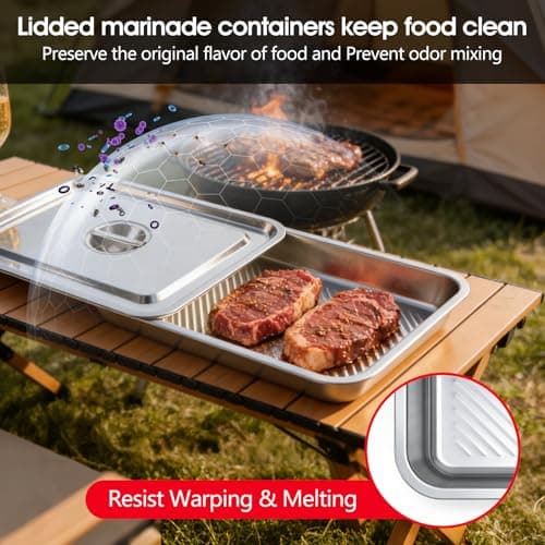 7-in-1 Stainless Steel Grill Prep Trays & Carry System, Large Lidded Marinating Containers with Cutting Board & 2 Food Storage Containers with Lids, Stackable BBQ Grill Accessories for Outdoor Cooking - Thumbnail 4