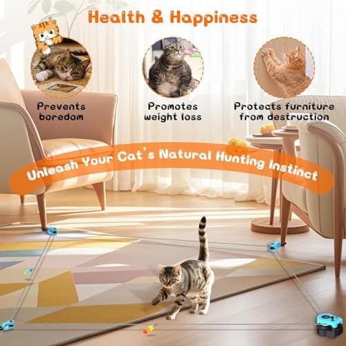Upgraded Interactive Cat Toy for Indoor, Automatic & Remote Control Cat Chase Toy with Feather Mouse Lure, Adjustable Speed Track, Rechargeable Self-Play Exercise Toy for Bored Cats & Kittens (Blue) - Thumbnail 5