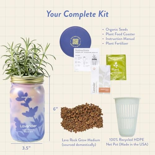 Modern Sprout Mason Garden Jar - Self-Watering Hydroponics Growing System Kit with Organic Herb Seeds - Jar Planter for Indoor Herb Garden - Seed Starter Kit - Home Decor & Gifting - Lavender - Thumbnail 3