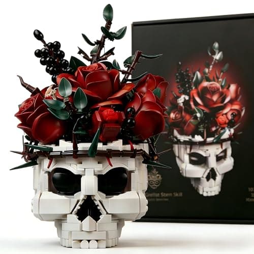 Gothic Horror Skeleton Planter Building Blocks, Skull Roses Bouquet Set Compatible with Flowers, Dark Valentine’s Day Gifts for Wife Goth Decor, Adult Building Blocks for Home Decor Aesthetic