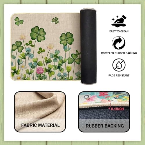 Printspree Lucky Clover Kitchen Rugs Set of 2, Shamrock and Floral Design for Kitchens, Doorways, and St. Patrick's Day Decor, Non-Slip Rubber Backing Floor Mats, 17x29 and 17x47 Inch - Thumbnail 4