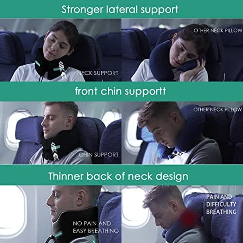 BAKLUCK Travel Neck Pillow for Airplane Chin Support Memory Foam Machine Washable for Airplane Sleeping Car Office Black M - Thumbnail 3