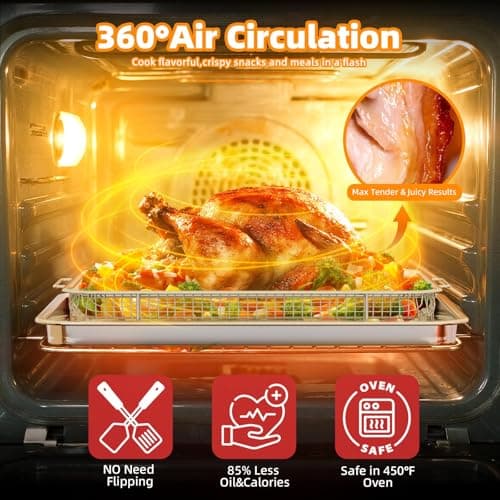 Air Fryer Basket for Oven, 2 Set Air Fryer Tray and Pan with 60PCS Parchment Papers, YEPATER Stainless Steel Air Fryer Pan and Crisper Tray for for Baking Grilling Cooking and Frying - Thumbnail 4