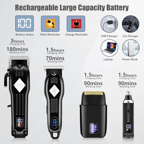 SUNNOW Professional Hair Clippers and Trimmer Set for Men, Beard Trimmer & Foil Shaver & Nose Trimmer Kit, Cordless Mens Clippers and Grooming Kit for Hair Cutting, Beard Styling, Home, Barber - Thumbnail 3