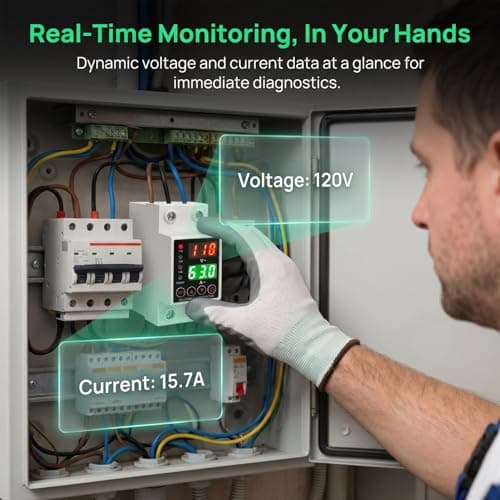 63A Smart Voltage Protector, Adjustable Over Voltage & Low Voltage Cut Off, LCD Screen, Delay Time Setting, Voltage Output Stabilizer for Home Office Appliance, DIN Rail Mountable - Thumbnail 6