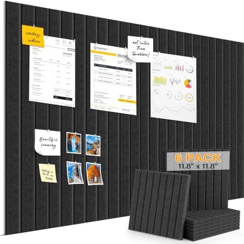 Large Felt Bulletin Board，36" x 24" 6 Pack Cork Board Alternative for Walls,Felt Wall Tiles for Office & Home Decor,Pin Board with 15 Pcs Pushpins and 40 Adhesive Tabs-Charcoal Gray