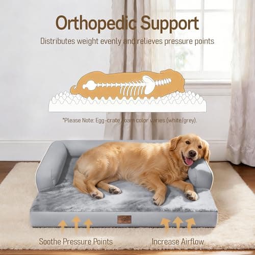 Comfort Expression Washable Orthopedic Large Dog Bed - Jumbo Large Dog Bed with Removable & Waterproof Cover Soft Pet Couch with Foam Support for Big Size Dogs with Bolster, 45x35 - Thumbnail 2