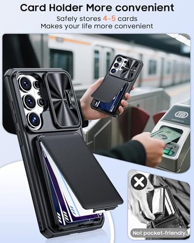 BSNRM for Samsung Galaxy S26 Ultra Case Wallet with RFID Blocking, Card Holder, Slide Camera Lens Cover, Silicone Edge Raised, Rugged Heavy Duty Phone Cover Case for Galaxy S26 Ultra, 2026, Black - Thumbnail 4