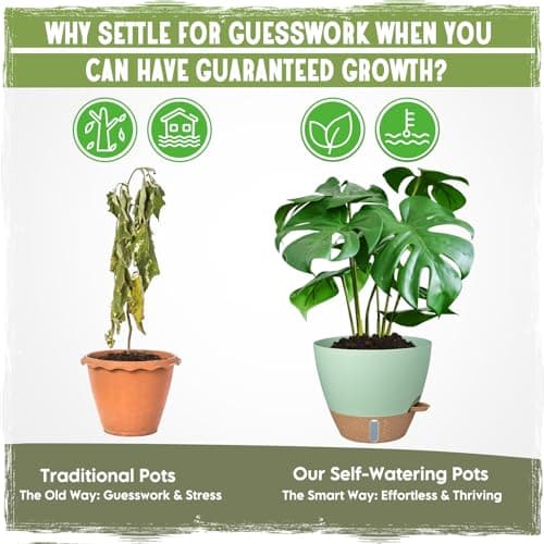 Self-Watering Pots for Indoor Plants 4 Pack, 6/8/10/12 Inch Outdoor Planters with Water Level Indicator&Deep Reservoir, Decorative Flower Pots for Indoor Plants,Home Decor (Green, 12+10+8+6 inch) - Thumbnail 6