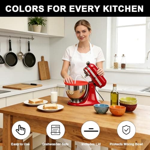 MGVK 5 Qt Tilt-Head silicone liners for kitchenaid stand mixer, Silicone Bowl Liners with Lids, Kitchen Aid Accessories and Attachments for Baking and Cooking (3pcs Red+White+Black) - Thumbnail 4