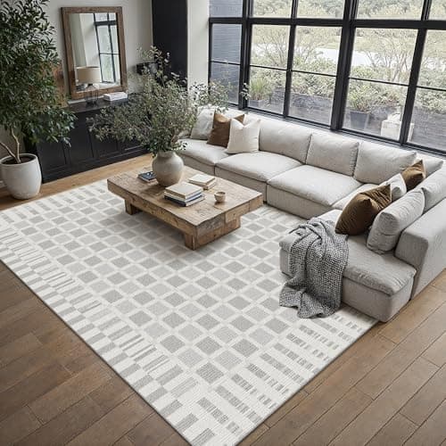PureCozy Grey 8x10 Area Rug for Living Room Machine Washable Large Checkered Rugs Non-Slip Stain Resistant Low Pile Boho Accent Indoor Office Throw Carpet for Bedroom Playroom Nursery - Thumbnail 2