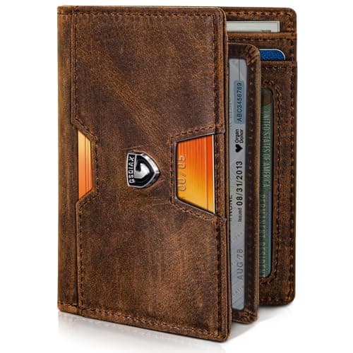 GSOIAX Slim Top Grain Premium Crazy Horse Leather Wallet for Men Bifold Handcrafted Vintage 13 Card Slots & 1 Bill Compartment RFID Blocking, Front Pocket Credit Card Holder with Gift Box (Red-brown) - Image 1