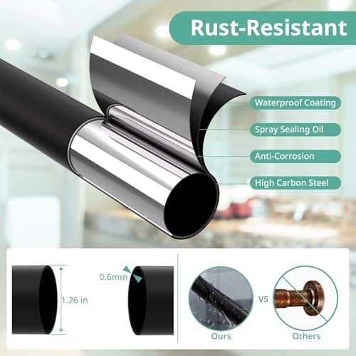 ZYLQOVISK Outdoor Curtain Rod 51-168 In, Extra Long Tension Curtain Rod No Drilling for Patio, Bathroom, Window, Adjustable Heavy Duty Tension Rod Never Rust, Spring Shower Rod Diameter 1.26 In, Black - Thumbnail 4