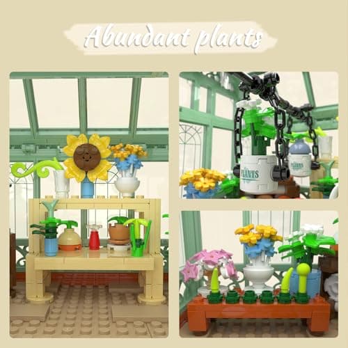 Xbert Greenhouse Building Set with 2 Minifigures, Flower House Building Blocks, Botanical Tiny Plants DIY Miniature House Kit, Creative Garden Playset Toy, Gift for Girls and Women - Thumbnail 4