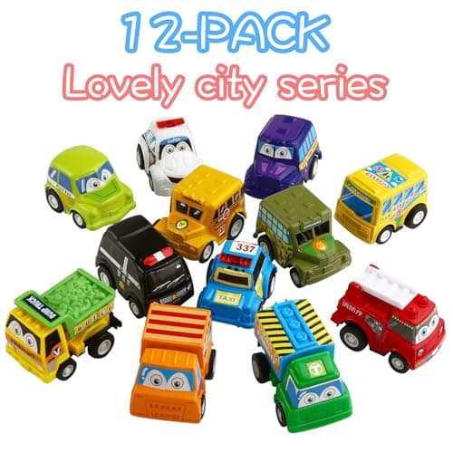 Funcorn Toys Pull Back Car, 12 Pack Assorted Mini Plastic Vehicle Set, Pull Back Truck and Car Toys for Boys Kids Toddler Party Favors,Die Cast Car Toy Play Set - Thumbnail 5