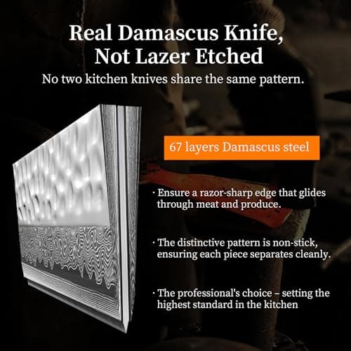 KEEMAKE Kiritsuke Chef Knife, 8 Inch Damascus Japanese Kitchen Knife with Ergonomic Pakkawood Handle, Ultra Sharp Non-Slip Cooking Knife with Ash Sheath - Thumbnail 3
