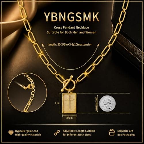 YBNGSMK Gold Cross Necklace for Women - 18K Gold Cross Necklace for Women, Daughter, Girlfriend, Family, Fashion Gifts - Thumbnail 2