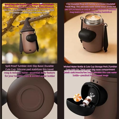 Insulated Water Bottle, 100% Leak-proof Travel Mug | w/baldric & Straw|Silicone Sleeve for Durability | 316 stainless steel cup body | 3-In-1 Lid | Reusable Coffee Travel Mug. (Brown) - Thumbnail 6