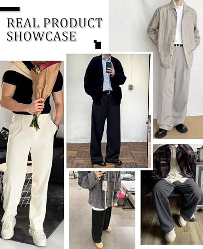 Susclude Baggy Dress Pants Men Old Money Pleated Wide Leg Pants Mens Casual Relaxed Fit Lightweight Work Pants for Men White - Thumbnail 5