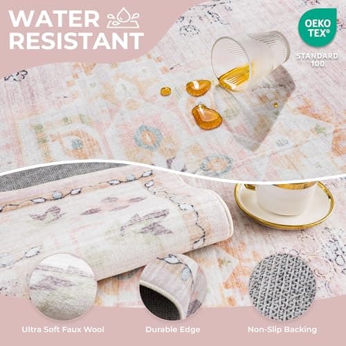 Auemtyn 5x7 Washable Area Rug for Living Room, Pink Rug with Non Slip Backing, Low Pile Carpet for Bedroom, Dinning Room (Multi Pink, 5'x7') - Thumbnail 6