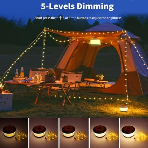 KOBAIBAN Camping String Lights, Rechargeable Tent Lights String with 6 Lighting Modes, 32.8 FT LED Hanging Waterproof Camping Lamp String for Garden, Travel, Decoration Festival Gift (Green Orange) - Thumbnail 4