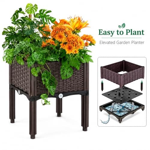 SUPCLUB 4 Sets Raised Garden Bed with Legs 63x15.8x14.6in Patio Elevated Flower Bed Plant Vegetable Boxes Stand for Indoor Outdoor Plant Fence Balcony Yard - Thumbnail 3