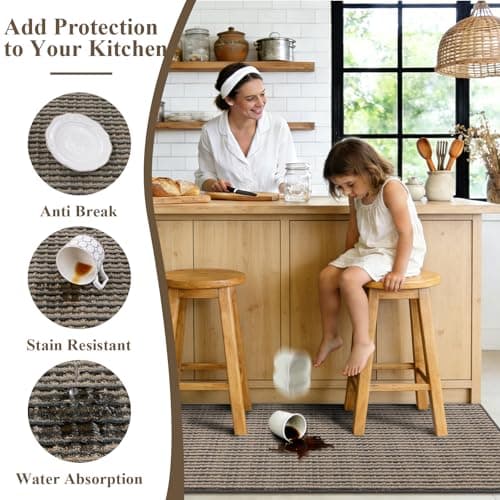 U'Artlines Kitchen Rugs and Mats Set of 2, Non Skid Washable Multicolored Farmhouse Kitchen Mats for Floor, Absorbent and Stain Resistant Floor Mat for Laundry, Sink Decor 20x32+20x59(Brown) - Thumbnail 4