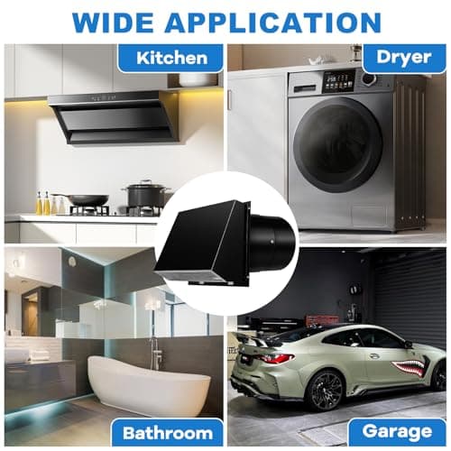 10 Inch Wall Vent Exhaust Vent Dryer Vent Cover Outside for Kitchen Range Hood Dryer,Black - Thumbnail 5
