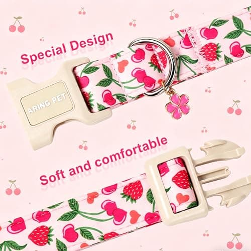 ARING PET Dog Collar, Cute Spring Summer Strawberry Cherry Pet Collars for Puppy Small Medium Large Boy Girl Dogs-M, for Daily Outdoor Walking Training - Thumbnail 3