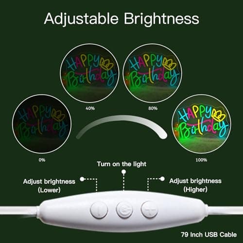 WLHOPE Happy Birthday Neon Sign Led Lights for Party Wall Decor Transparent Acrylic Board Light Signs for Club Children Friends Gift Decoration - Thumbnail 5