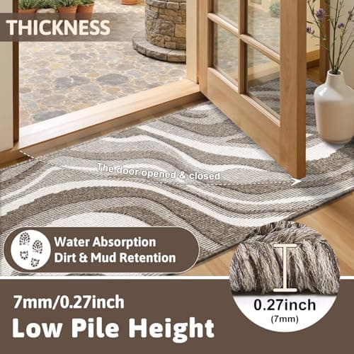 Yamaziot Washable Hallway Runner Rug 2x8 – Non Slip Modern Abstract High-Low Textured Kitchen Runner Rug, Boho Carpet Runner for Kitchen, Entryway, Bedroom, Laundry, Hallway, Beige Brown & White - Thumbnail 6