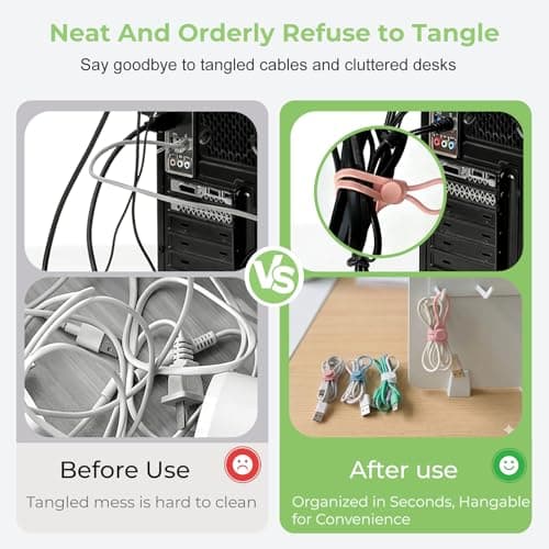 6 PCS Silicone Cable Ties - Reusable Cord Organizer with Hanging Loop, Adjustable Organizer Straps for Cords, Tools, Charger Cable, Kitchen Accessories, Home Office - Thumbnail 3
