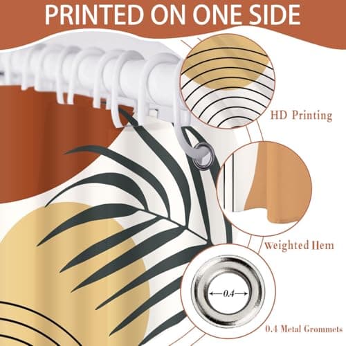 LYLYCTY Boho Shower Curtains for Bathroom,Orange Bohemian Mid Century Leaf Sun Modern Waterproof Fabric Bathroom Decor Curtain 72x72 Inches - Thumbnail 2