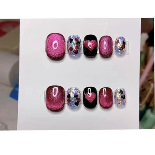 Short Square Press on Nails - Handmade Manicure Art Reusable False Nails 10pcs with Solid Nail Glue, Nail Adhesive Tabs, Strong Nail Glue (120-Medium) - Thumbnail 4