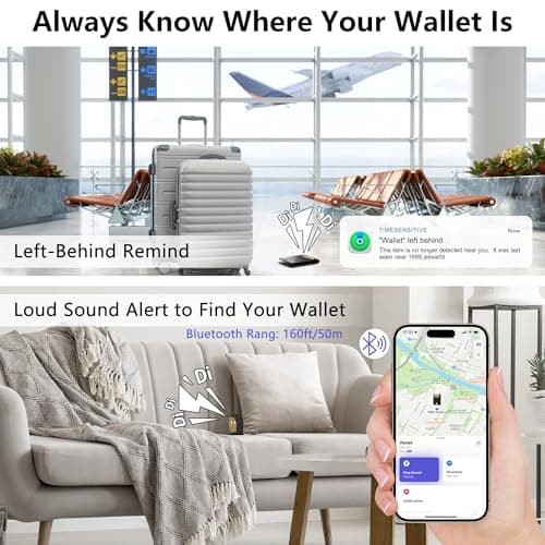 Auskang Smart Wallet for Men, Gift for Men, Works with Apple Find My, Minimalist Leather Wallet for Men, RFID Blocking, Credit Card Holder, Wallet with Smart Tracker, Wireless Charging (Grid Pattern) - Thumbnail 4