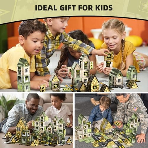 GobiDex 100PCS Army Magnetic Tiles for Toddler, STEM Construction Building Blocks for Kids Military Toys Games, Upgraded Educational Birthday Gifts Toys for 3+ Year Old Boys Girls, Classroom Must Have - Thumbnail 2