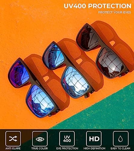 KALIYADI Polarized Sunglasses Men, Lightweight Mens Sunglasses Polarized UV Protection Driving Fishing Golf (Black/Ice Blue/Dark Blue - Thumbnail 5