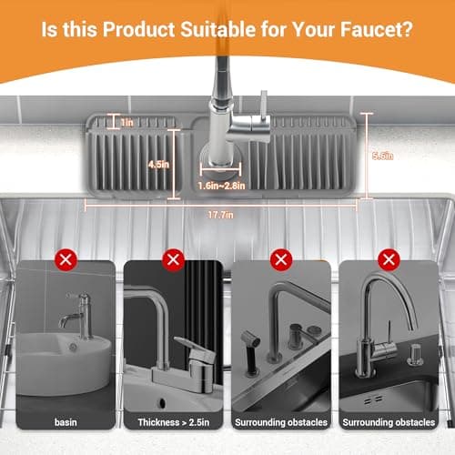 ZJWZLG Faucet Mat for Kitchen Sink, 17.7"X5.5" Silicone Sink Splash Guard with Soap Holder, Snap-On Design & 7°slope Fast Drain, Folding Sink Faucet Mat for Universal Kitchen Bathroom Sink（Grey） - Thumbnail 5