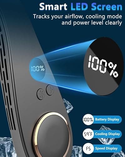 Neck Fans that Blow Cold Air Rechargeable,Quiet Leafless Hanging Neck Fan with Metal Cool Plates,Battery Operated Neck Ac Air Conditioner Portable Personal Fan,Necklace Cooler for Women Men Kids Black - Thumbnail 4