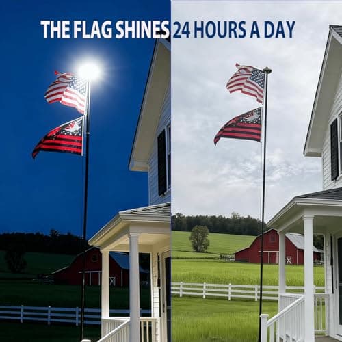 GHOSOONE 20FT 11 Gauge Heavy Duty Flag Pole Light Solar Powered,Extra Thick Ground Flag Pole for Outside House with 136 LED Light & 3x5 USA Flag for Residential Commercial Outdoor,Black - Thumbnail 4