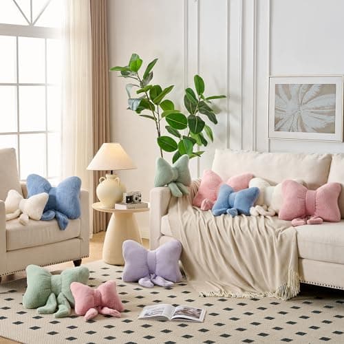 XIAIJIA Bow Pillow Decorative Pillows Aesthetic Home Decor Soft Seat Cushions Cute Throw Pillow for Couch Bow Room Decor Pink 12 * 9inch - Thumbnail 6