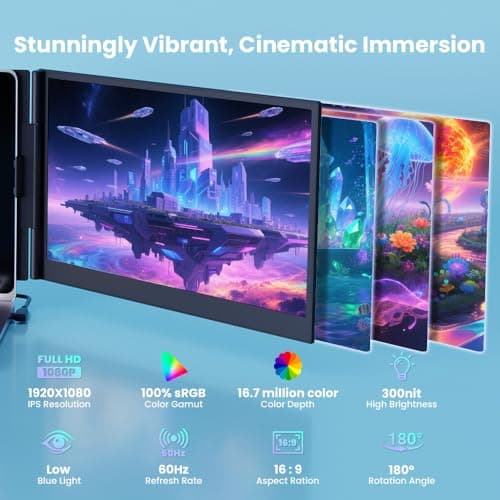 Hyangin Triple Laptop Screen Extender 14-inch, 2026 Upgraded Ultra-Slim 1080P FHD Displays for Laptop, Ultra-Light Triple Monitor for 13.3-17.3" Laptops, Compatible with Windows/Mac/Chrome OS/Phones - Thumbnail 3