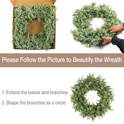 Wreaths for Front Door 28", Door Spring Wreath with Eucalyptus Boxwood Leaves, Greenery Wreath Door Decoration for Spring Summer All Season Home and Outdoor - Thumbnail 5