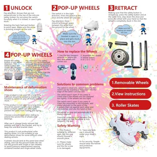 UonrvaoN Roller Skate Shoes for Girls Boys Kick Roller Shoes 2-in-1 Double-Row Deform Wheel Roller Skates Roller Skating Shoes for Kids Ages 6-12 - Thumbnail 6