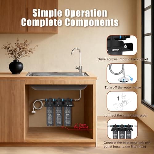 Vortopt F02-C2/UF/PP Under-Sink & Countertop Filtration,NSF Certificated Under Sink Filter System,with Flow Rate of 0.53 GPM,Easy Installation,Black. - Thumbnail 5