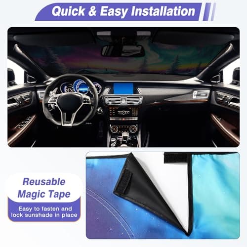 Windshield Sun Shade - Windshield Sun Shade Foldable, Car Sun Shade Windshield Keeps Interior Cool, Foldable Sunshade for Car Windshield with Storage Bag for Cars, SUVs, 55'' x 32'' - Thumbnail 3