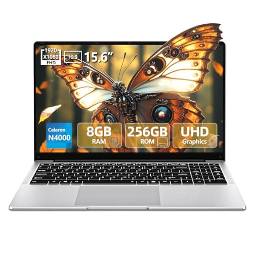 15.6 inch Laptop, Laptops with Celeron N4000, 2025 Gaming Laptop for 8GB LPDDR4 256GB SSD, IPS FHD 1920x1080, WiFi+BT4.2+Mini HDMI+TF Card Slot, Traditional Laptops Computers Convertible 180° Netbook - Image 1